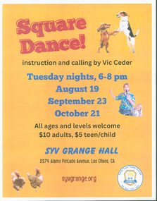 Flyer for Square dancing at the Grange