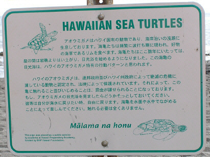 Japanese sign at Punalu'u - Black Sand Beach