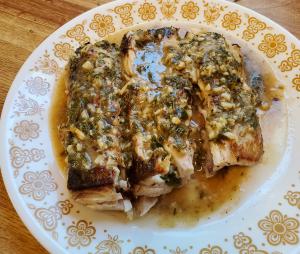 Sea Bass (Pan-Fried) with Lemon Garlic Herb Sauce