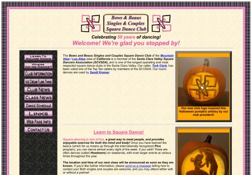 Web site for "Bows & Beaus Singles and Couples Square Dance Club"